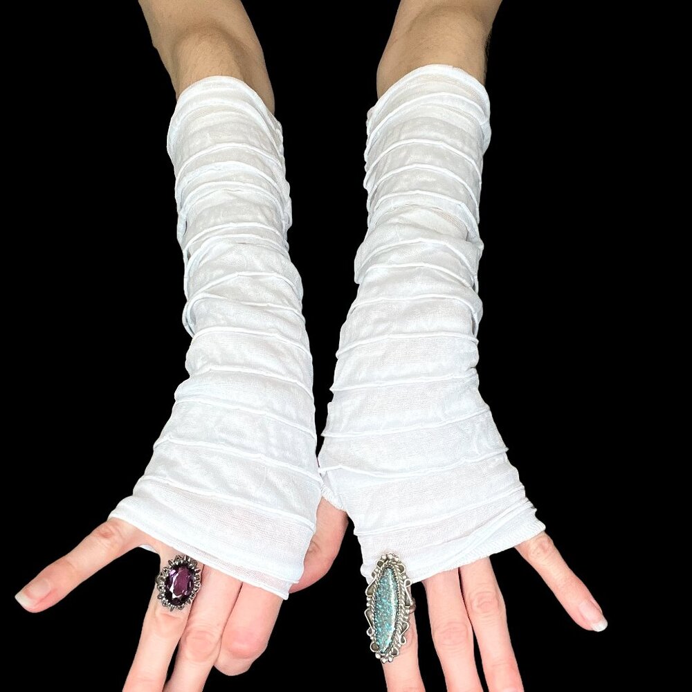 White Mummy Gloves Bandage Ruffle Arm Warmers Ghost Costume Elbow Length Zombie